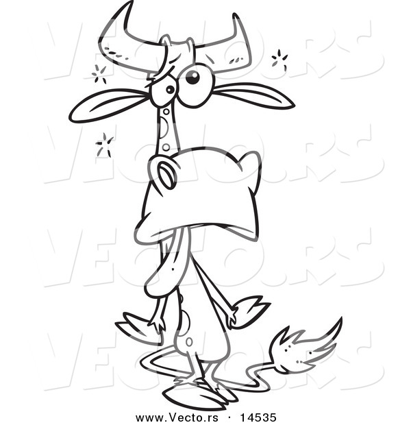 Vector of a Cartoon Tired Cow - Coloring Page Outline