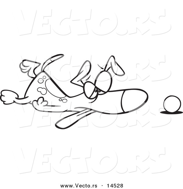 Vector of a Cartoon Tired Dog Collapsed by His Ball - Coloring Page Outline
