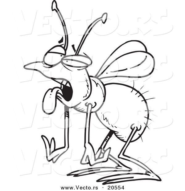 Vector of a Cartoon Tired House Fly - Coloring Page Outline