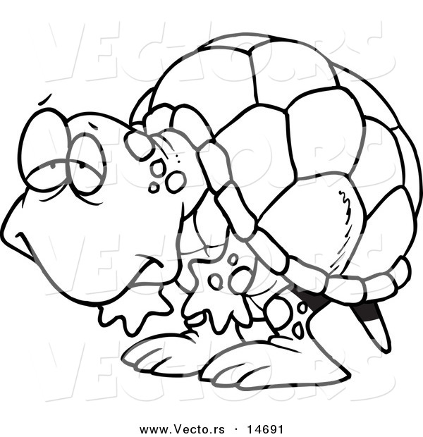 Vector of a Cartoon Tired Old Tortoise - Coloring Page Outline