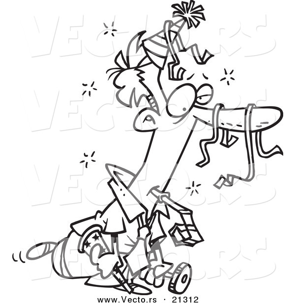 Vector of a Cartoon Tired Party Businessman - Outlined Coloring Page