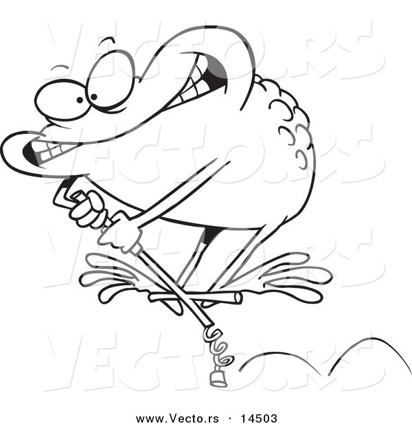 Vector of a Cartoon Toad on a Leap Stick - Coloring Page Outline