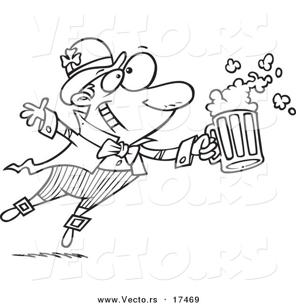 Vector of a Cartoon Toasting Leprechaun - Coloring Page Outline