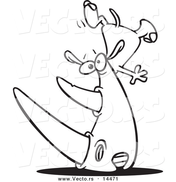 Vector of a Cartoon Top Heavy Rhino Balanced on His Face - Coloring Page Outline