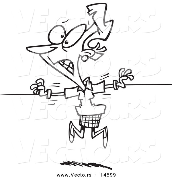 Vector of a Cartoon Torn Businesswoman Being Pulled Two Ways - Coloring Page Outline