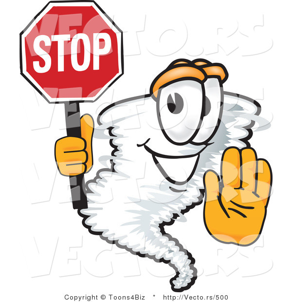 Vector of a Cartoon Tornado Mascot Holding a Stop Sign