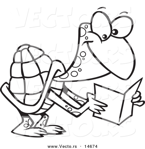 Vector of a Cartoon Tortoise Reading a Greeting Card - Coloring Page Outline