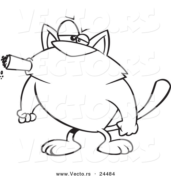 Vector of a Cartoon Tough Cat Smoking a Cigar - Outlined Coloring Page