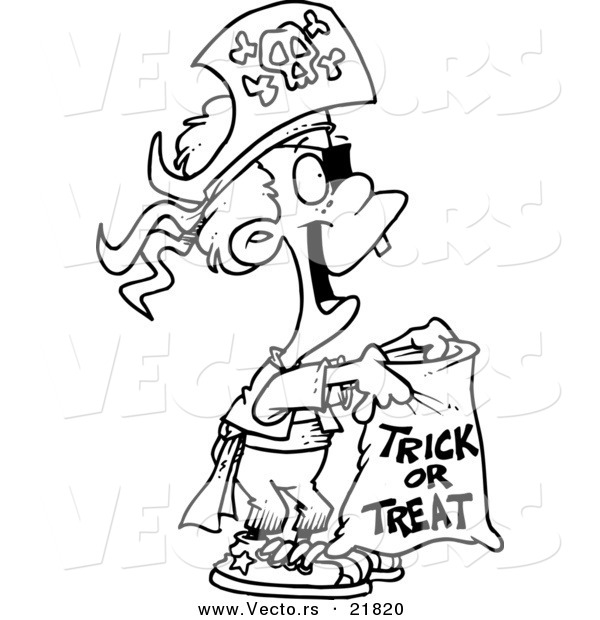Vector of a Cartoon Trick or Treating Pirate Boy - Outlined Coloring Page