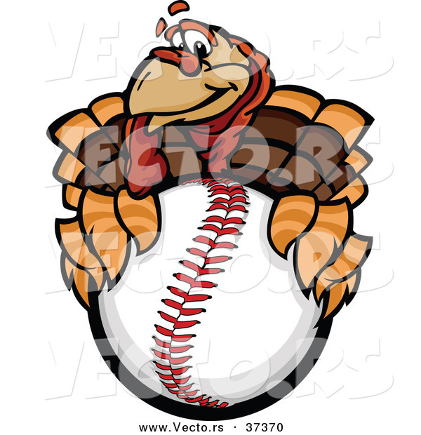 Vector of a Cartoon Turkey Mascot Holding a Baseball