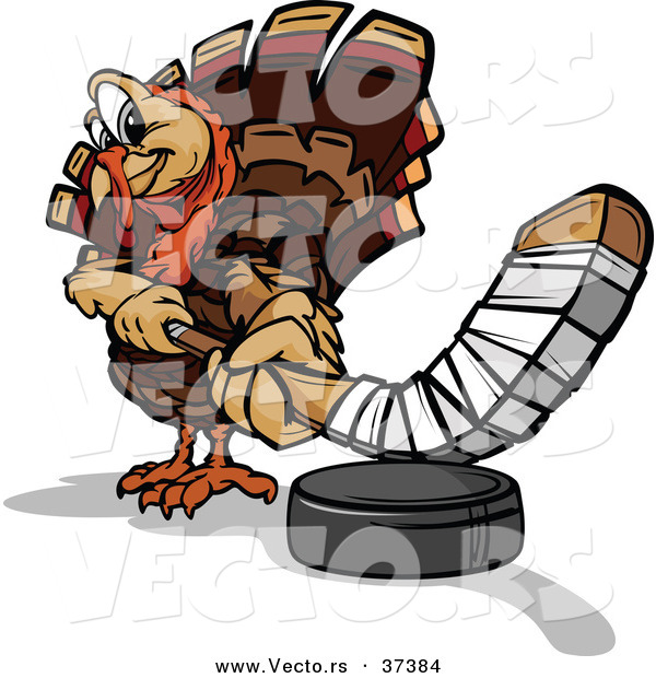 Vector of a Cartoon Turkey Mascot Playing Hockey