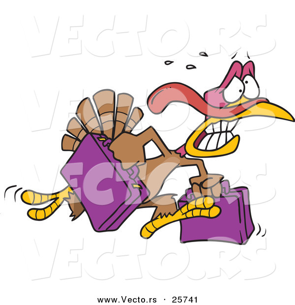 Vector of a Cartoon Turkey Running with Luggage