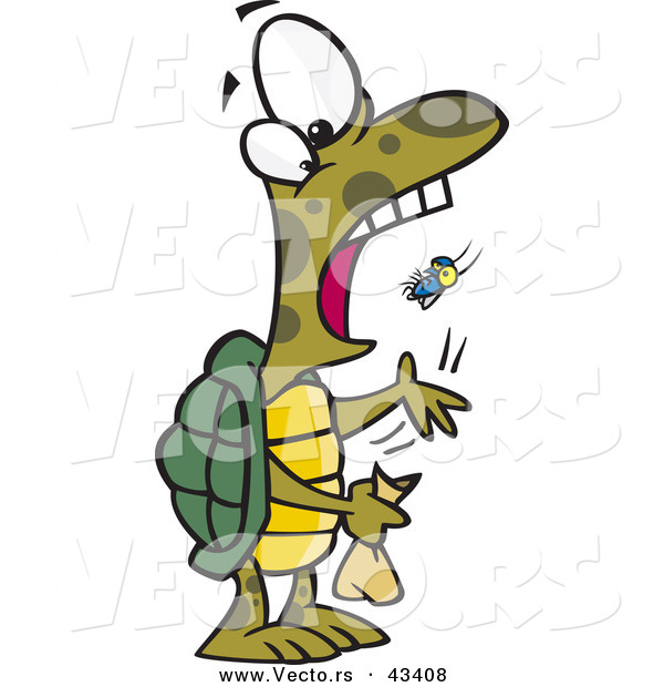 Vector of a Cartoon Turtle Eating Flies
