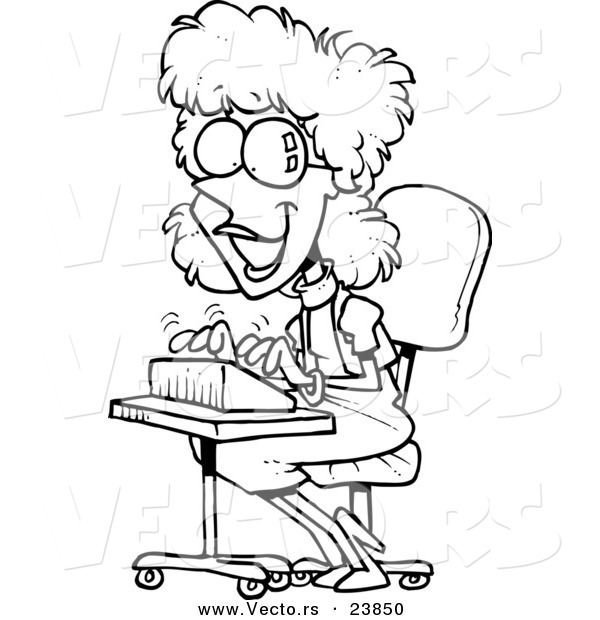 Vector of a Cartoon Typing Stenographer - Coloring Page Outline