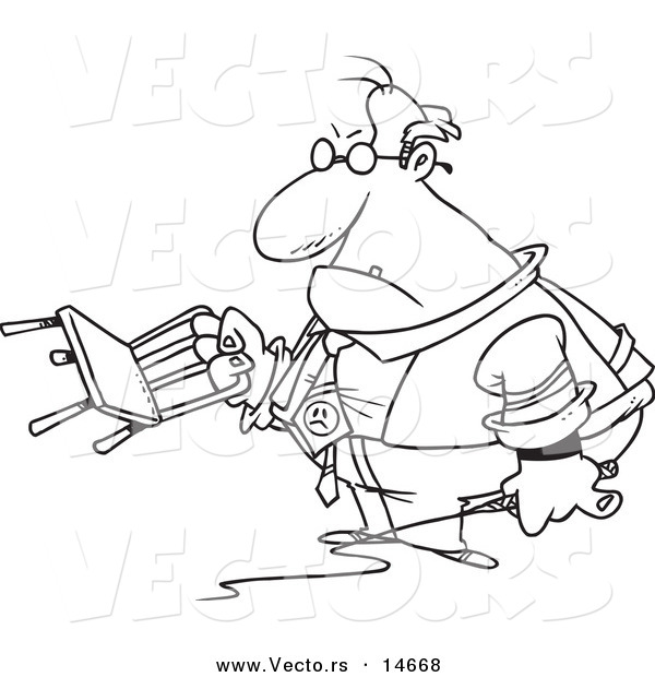 Vector of a Cartoon Tyrant Boss Holding a Chair and Whip - Coloring Page Outline