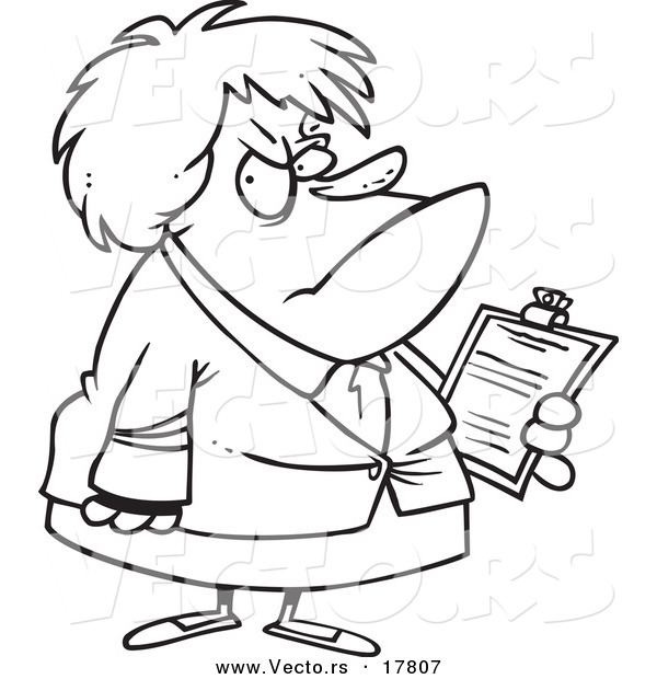 Vector of a Cartoon Ugly Female Boss - Outlined Coloring Page