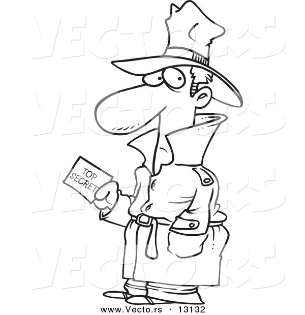 Vector of a Cartoon Undercover Agent Carrying Top Secret Information - Coloring Page Outline