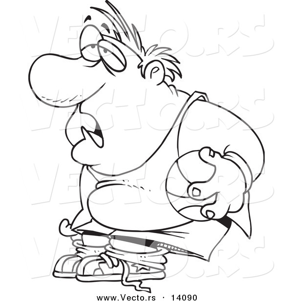 Vector of a Cartoon Unfit Man Holding a Basketball - Coloring Page Outline