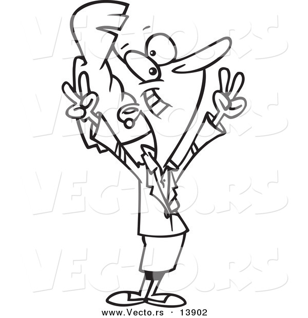 Vector of a Cartoon Victorious Businesswoman Gesturing with Her Hands - Coloring Page Outline