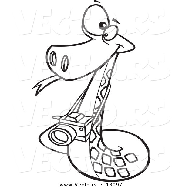 Vector of a Cartoon Viper Photographer Snake with a Camera - Outlined Coloring Page