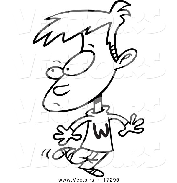 Vector of a Cartoon Walking Boy - Coloring Page Outline