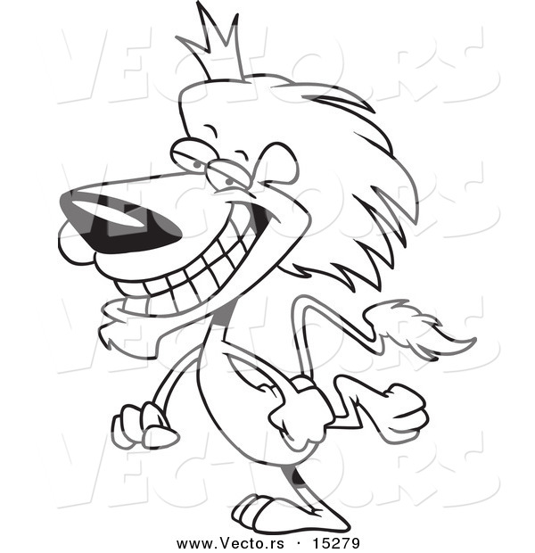 Vector of a Cartoon Walking King Lion - Coloring Page Outline