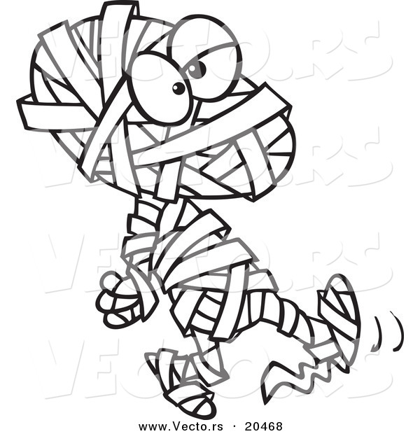 Vector of a Cartoon Walking Mummy - Coloring Page Outline