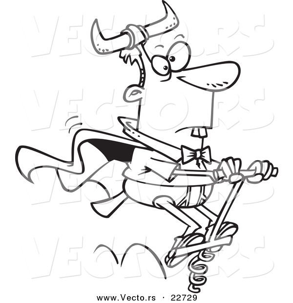 Vector of a Cartoon Weird Man on a Pogo Stick - Coloring Page Outline