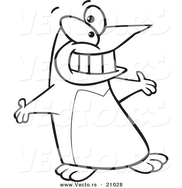 Vector of a Cartoon Welcoming Penguin - Coloring Page Outline