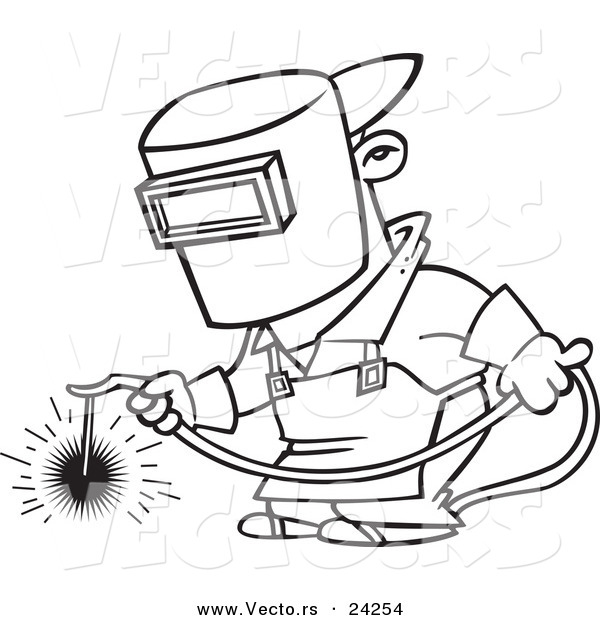 Vector of a Cartoon Welder at Work - Outlined Coloring Page