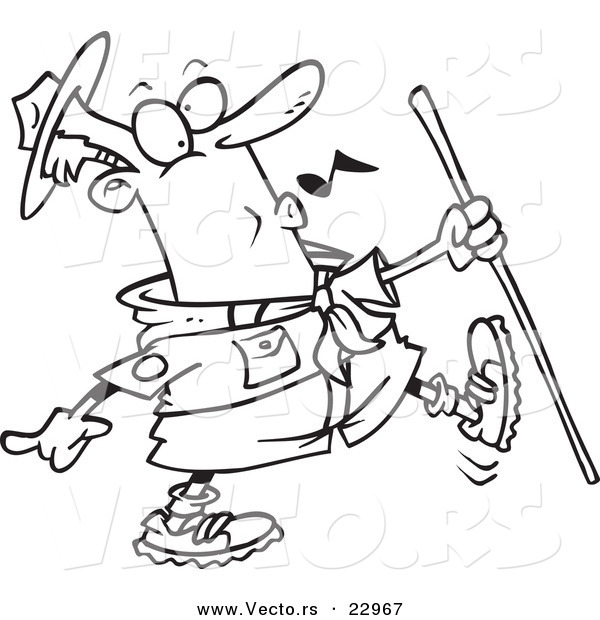 Vector of a Cartoon Whistling Scout Master - Coloring Page Outline