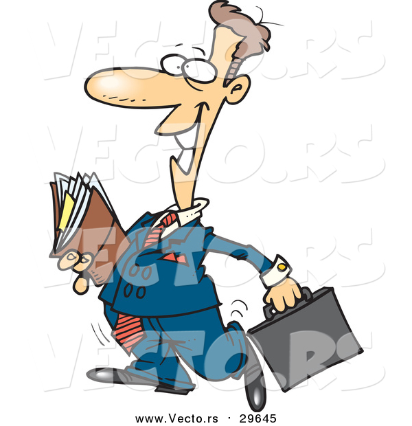 Vector of a Cartoon White Male Lawyer Carrying Files