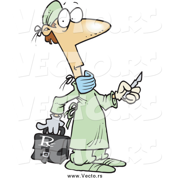 Vector of a Cartoon White Male Surgeon Holding a Scalpel