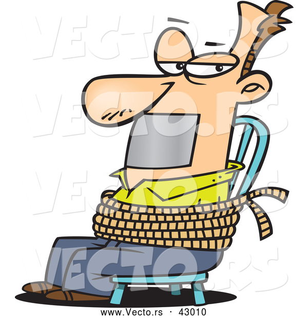 Vector of a Cartoon White Man Gagged and Tied to a Chair