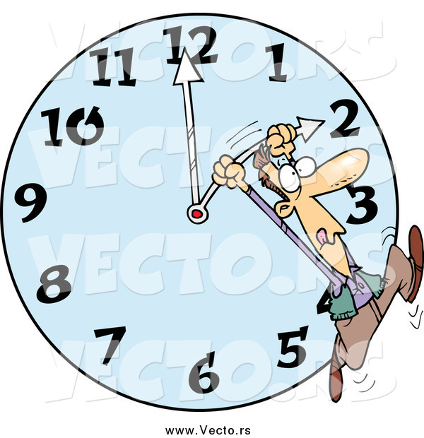 Vector of a Cartoon White Man on a Daylight Savings Clock