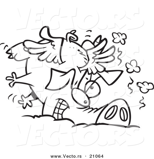 Vector of a Cartoon Winged Pig Crashing - Coloring Page Outline