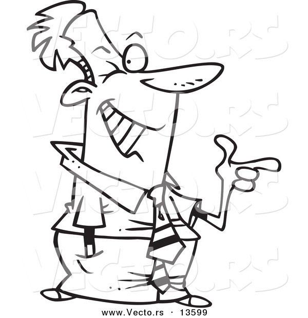 Vector of a Cartoon Winking and Pointing Businessman - Coloring Page Outline