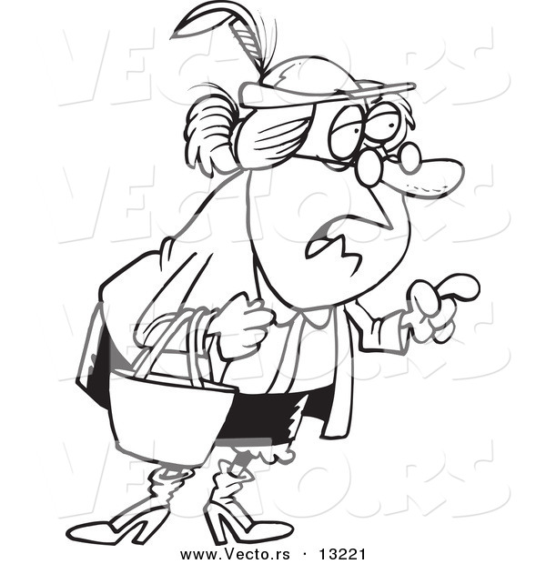 Vector of a Cartoon Wise Old Woman Giving Advice - Coloring Page Outline