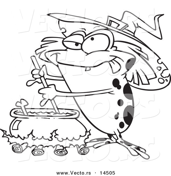 Vector of a Cartoon Witch Toad Mixing Brew - Coloring Page Outline