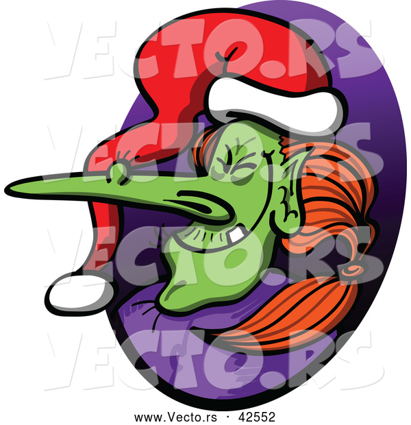 Vector of a Cartoon Witch Wearing a Santa Hat