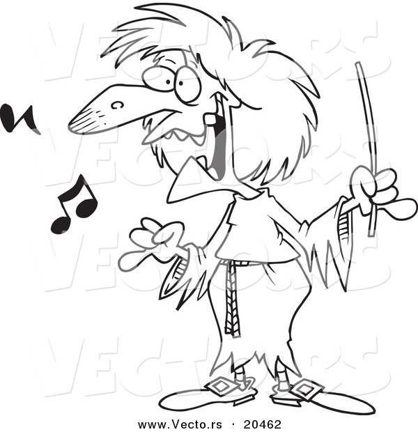 Vector of a Cartoon Witchy Music Teacher - Coloring Page Outline