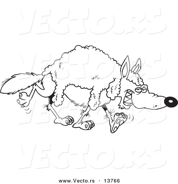 Vector of a Cartoon Wolf Wearing Wool - Coloring Page Outline