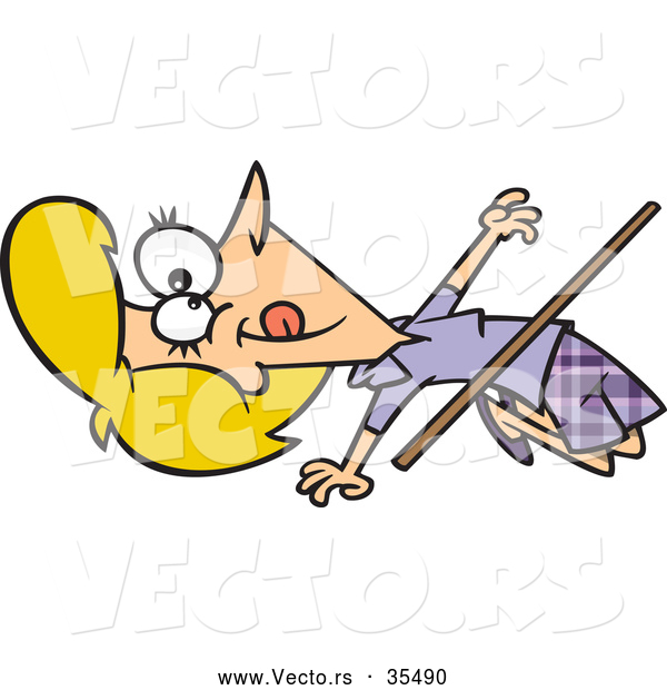 Vector of a Cartoon Woman Bending Backwards While Walking Forward Under a Low Limbo Stick