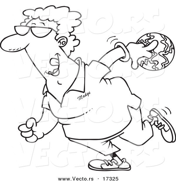 Vector of a Cartoon Woman Bowling - Coloring Page Outline