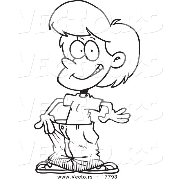 Vector of a Cartoon Woman Displaying Her Loose Pants - Outlined Coloring Page