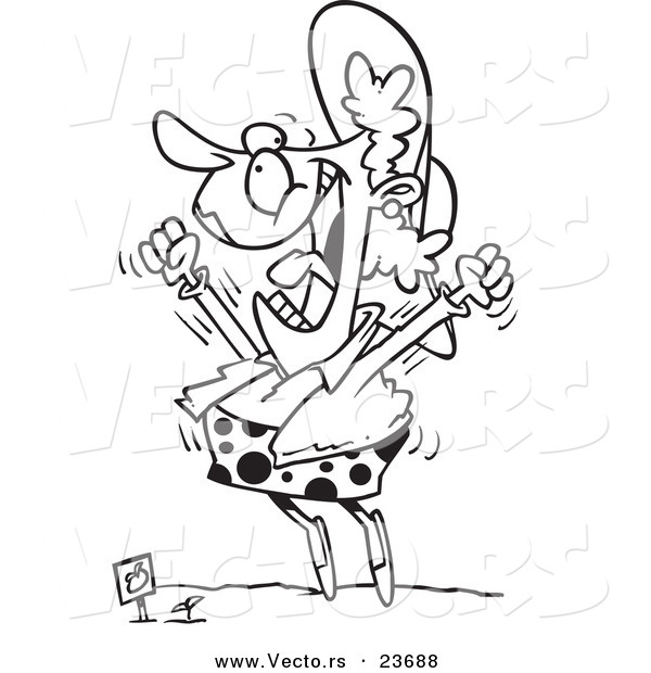 Vector of a Cartoon Woman Excited over a Sprout - Coloring Page Outline