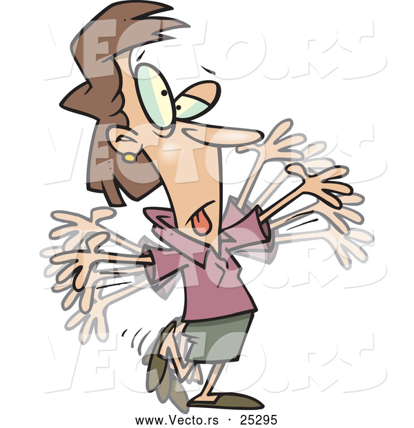 Vector of a Cartoon Woman Exhaustively Flapping Her Arms While Marching Her Feet