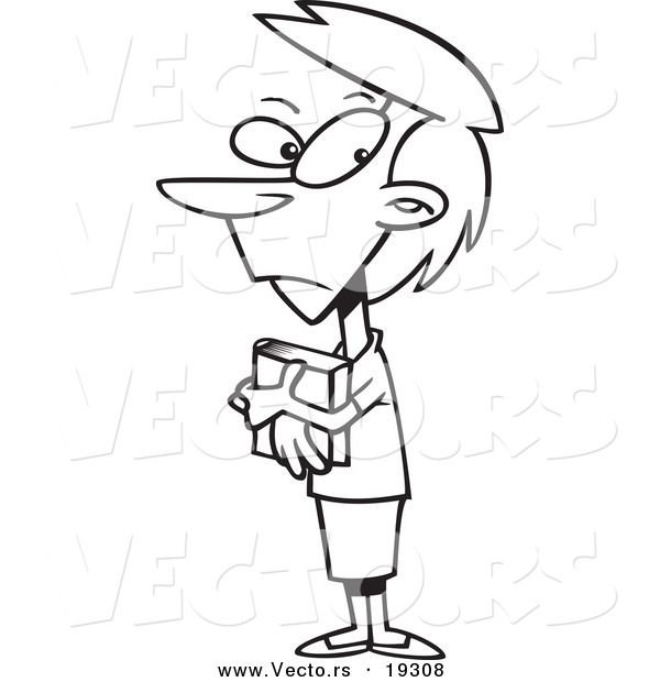 Vector of a Cartoon Woman Hugging Her Diary - Outlined Coloring Page