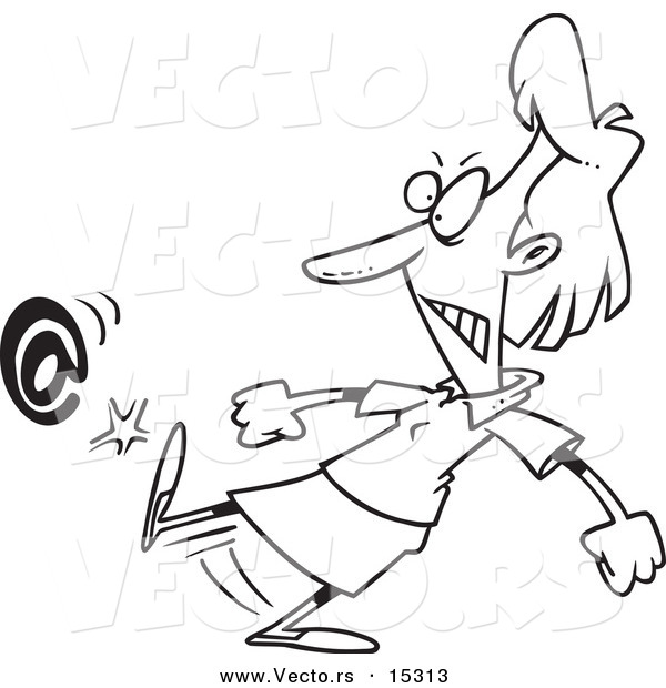Vector of a Cartoon Woman Kicking an at Symbol - Coloring Page Outline
