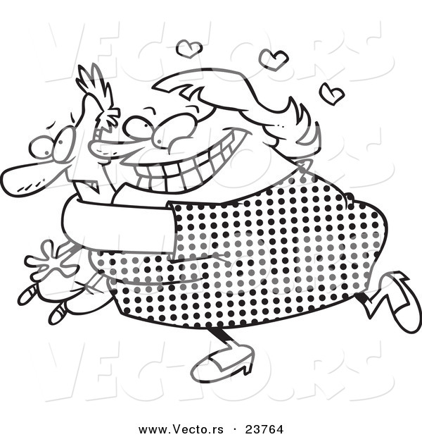 Vector of a Cartoon Woman Mangling Her Main Squeeze - Coloring Page Outline